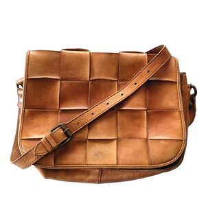 Patricia Nash Woven Italian Leather Purse Crossbody Tan Heritage Classic Capsule